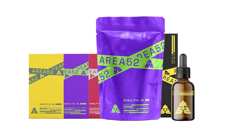 Area 52 Delta 8 THC Products on white background