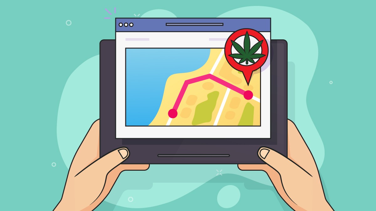 illustration of marijuana dispensary on GPS