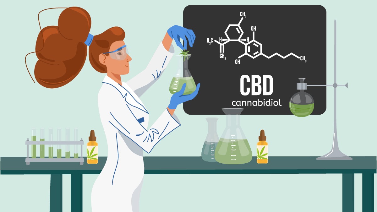 Illustration of a scientist researching CBD oil