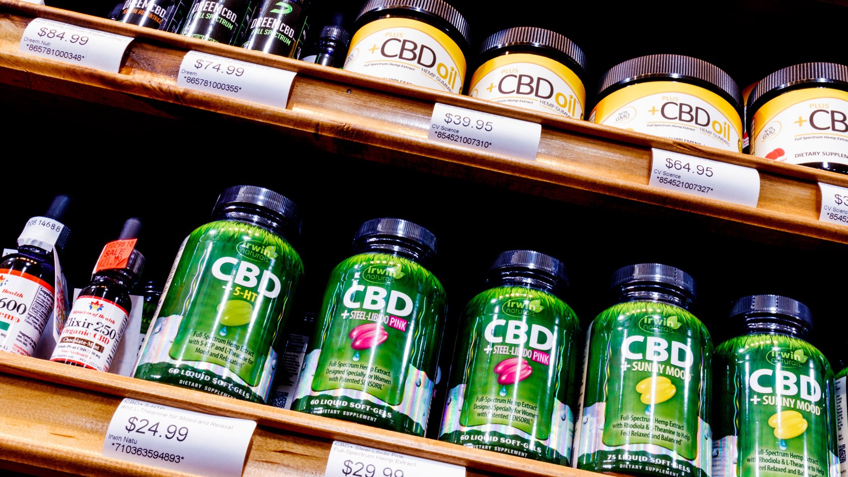 cbd oil in georgia on a shelf of a cbd shop