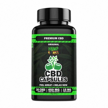 Hemp Bombs CBD Capsules in White Background