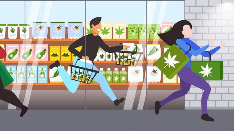 Illustration of People Carrying CBD Products from CBD Store
