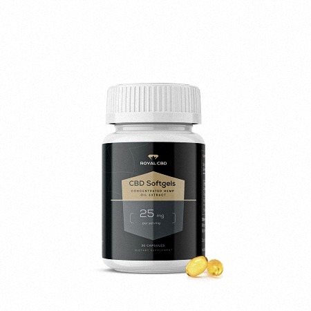 royalcbd softgels in bottle white background