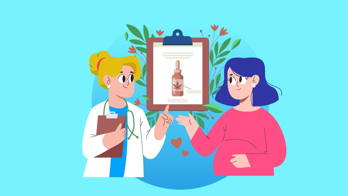 Illustration of a Doctor and Pregnant Woman Discussing About CBD Oil