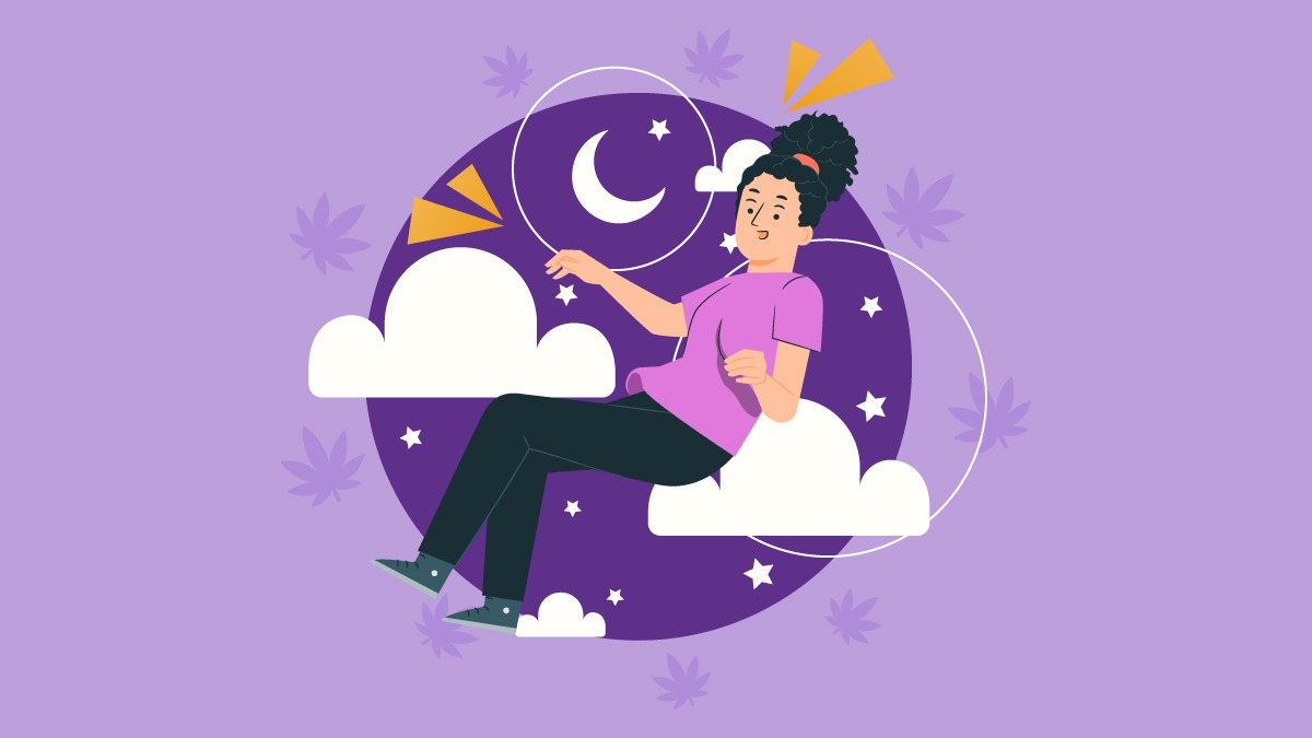 an illustration of a woman feeling the effects of nighttime indica strains