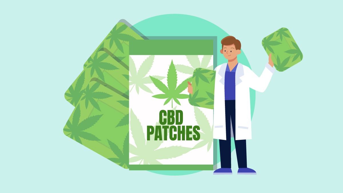 An illustration of a CBD patches and a doctor holding it